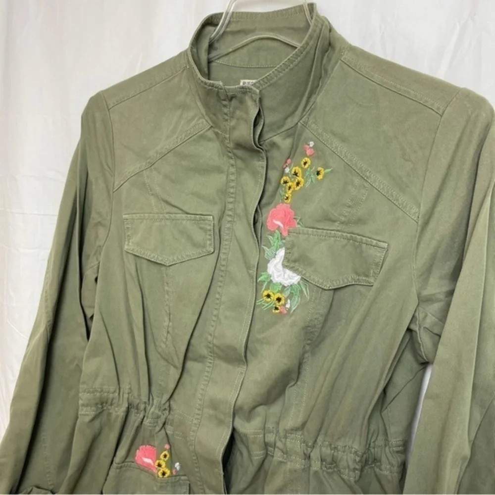 Ruff Hewn Upcycled Military style Jacket Embroidered Appliqué lace ruffle Size1X - Picture 4 of 14